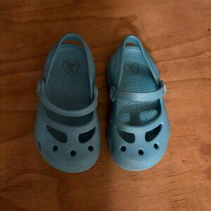 Crocs Shayna Mary Jane Shoes Size C6 Blue Slip Ons Flats Ankle Straps Water Shoe